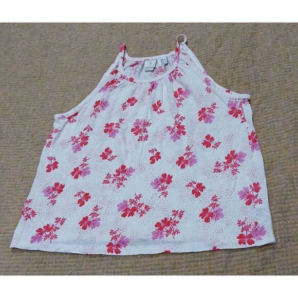 Joie womens xlarge 100% linen knit white pink floral tank top - Picture 1 of 6